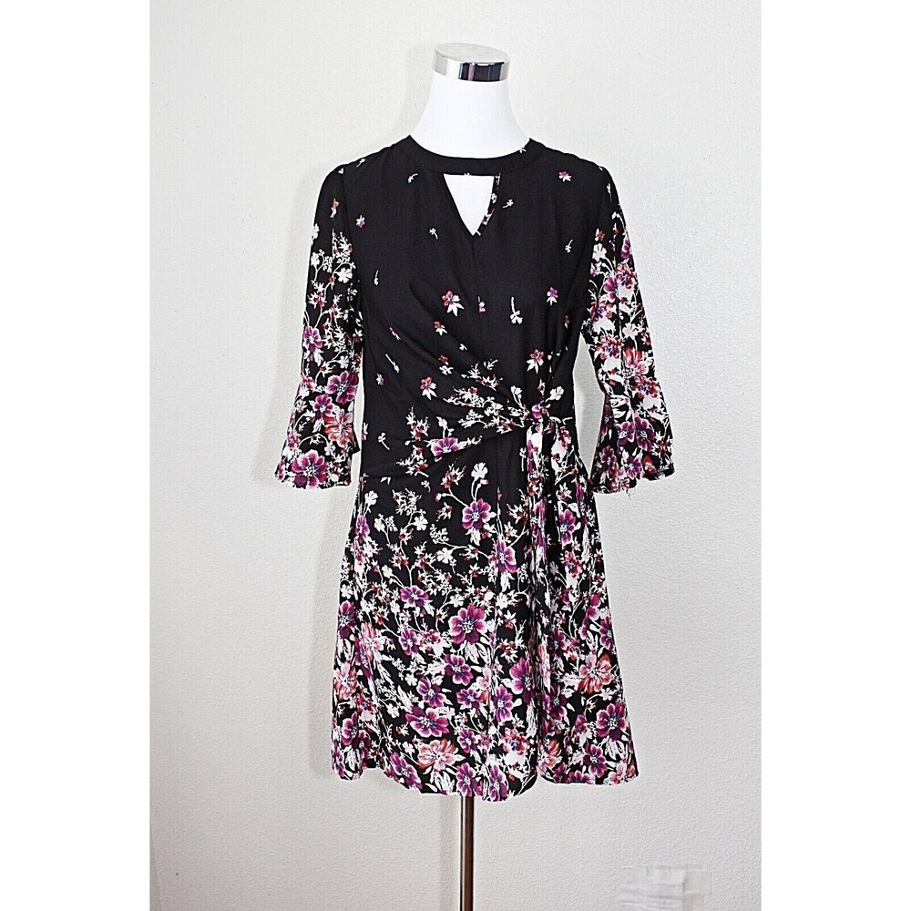 SMUKKE Dress Junior Girls' Sz. 16 Multicolor Floral 3/4 Sl Neck Keyhole BOHO #02